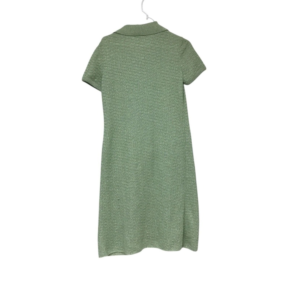 Tannel Green Knitted Button Front Collared Shirt Dress Womens Short Sleeve - Picture 2 of 7